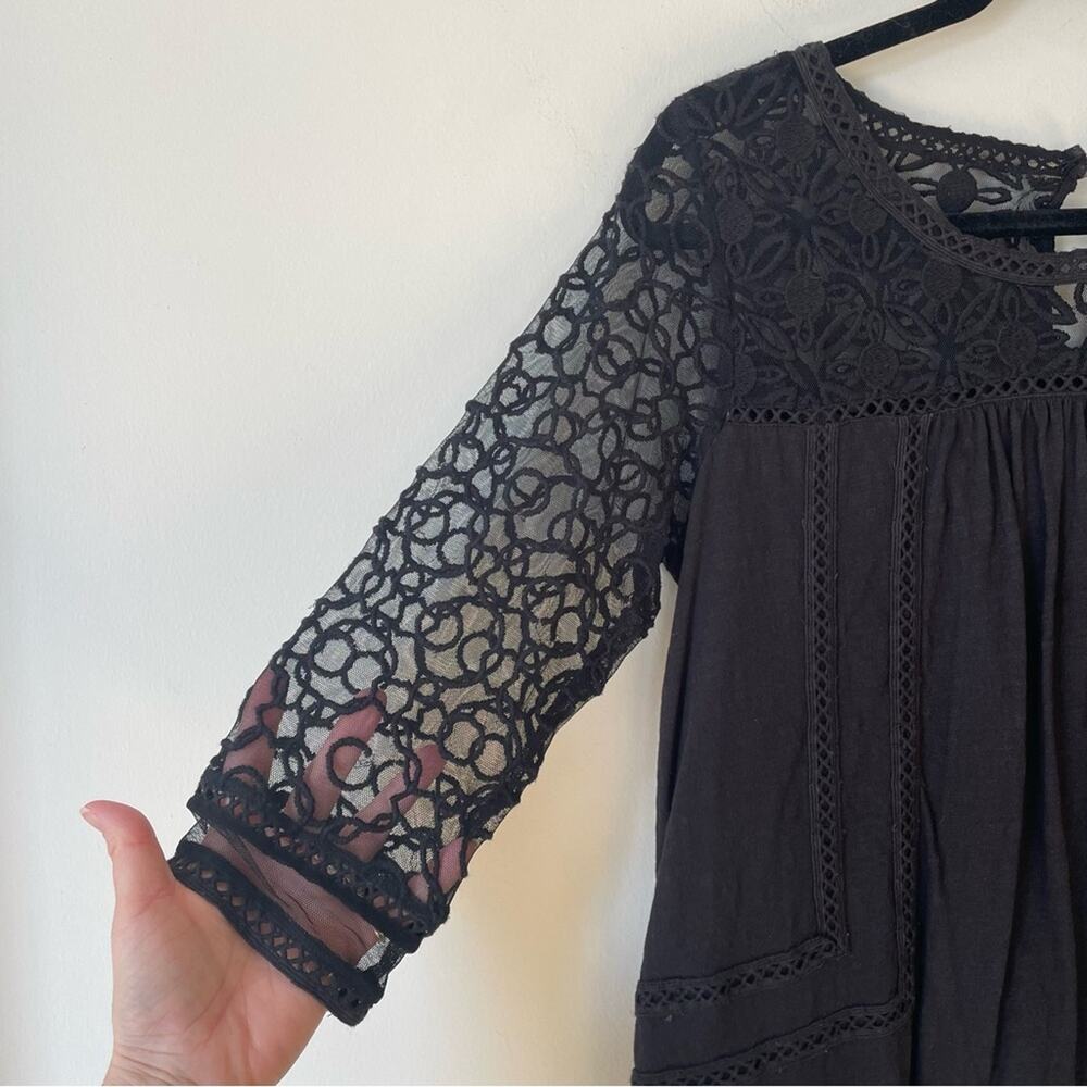Anthropologie Meadow Rue Mantra Black Daisy Floral Crochet Lace Mesh Top S - Picture 4 of 9